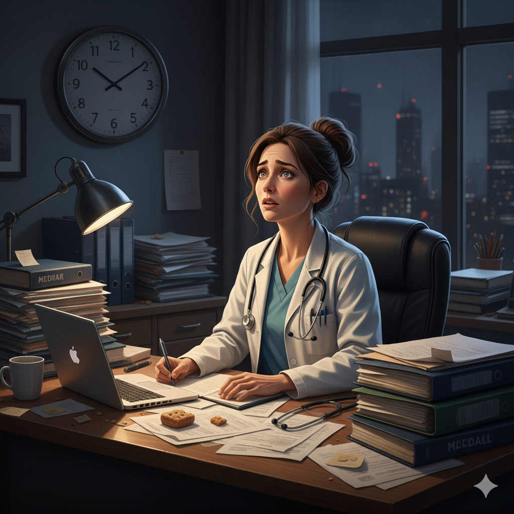 Female doctor stressed out